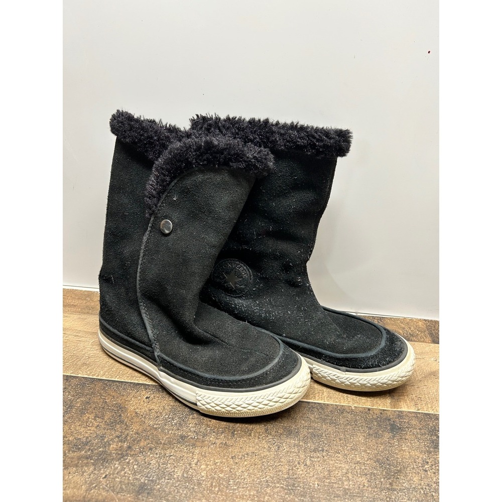Converse‎ All Star Kids Black Suede Fur Lined Winter Boots Size 13